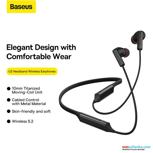 Baseus Bowie U2 Neckband Wireless Earphones Black (6M)